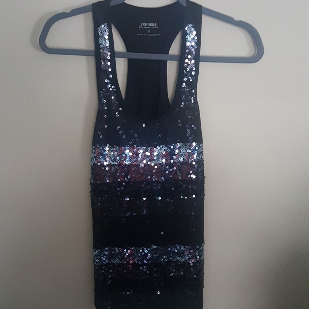 EXPRESS Dreamweight cotton black sequined tank-XS